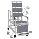MJM International Tilt-N Space Shower Chair with Full Padding, Open Front Seat, Safety Belt, and Double Drop Arms, 250 Lbs Capacity