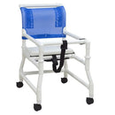 MJM International medical walker with mesh back support, wide base frame, and 3 inch twin casters for stable ambulation, Moovkart.