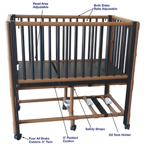 MJM International Wood Tone Pediatric Crib Bed with Adjustable Side Rails Hover