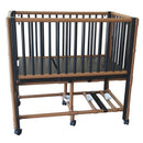 MJM International Pediatric Crib Bed with adjustable side rails, rust-proof frame, and anti-microbial cushion. Moovkart.