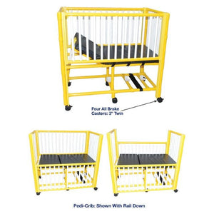 MJM International PVC Frame Pediatric Crib Bed with Adjustable Side Rails, Yellow