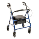 Drive Medical Steel Rollator in Blue, sturdy frame, adjustable height, Moovkart.