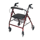 Graham Field Lumex Walkabout Rollator in Burgundy with adjustable brakes, padded seat, and sturdy design for mobility, Moovkart.