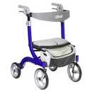 Drive Medical Nitro DLX Foldable Rollator Walker in blue, featuring a comfortable seat, adjustable handle height, and foldable design for easy storage. Moovkart.