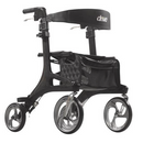 Drive Medical Nitro Elite CF Foldable Rollator Walker with Seat in Black, lightweight, compact design for easy mobility. Moovkart.