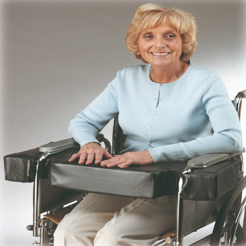 Skil-Care 4-inch thick wheelchair cushion, no cutouts, designed for full-arm wheelchairs, provides comfort and support, Moovkart.
