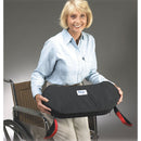 Lift-off cushion with red Hook & Loop straps for easy wheelchair positioning, Moovkart