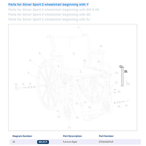 Drive Medical Full Arm Assembly for Silver Sport 2 Wheelchair, Right Side, Durable and Comfortable Replacement Part. Moovkart