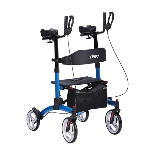 Drive Medical Elevate Upright Walker, Blue with ergonomic armrests and foldable design. Moovkart