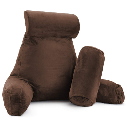 Brown memory foam reading pillow with side pockets