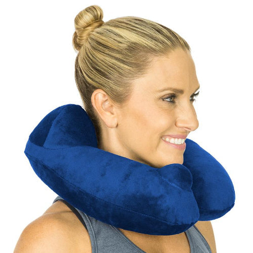 Inflatable travel neck pillow with fleece cover