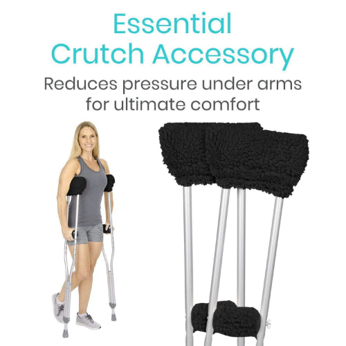 Vive Health Sheepskin Crutch Pads With Hand Grips, 4 Piece, Black