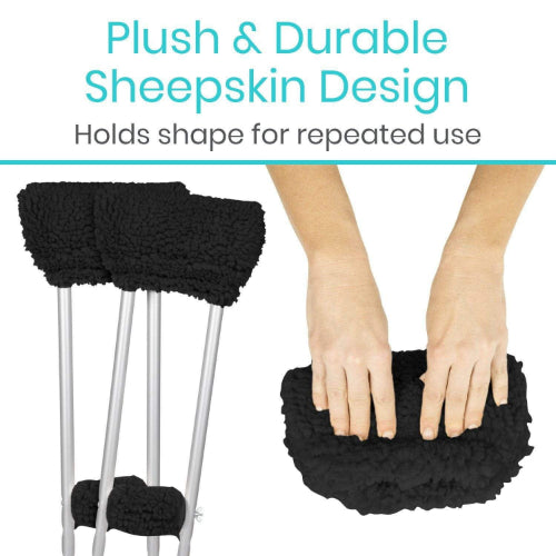 Vive Health Sheepskin Crutch Pads With Hand Grips, 4 Piece, Black
