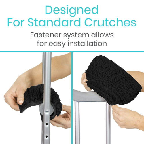 Vive Health Sheepskin Crutch Pads With Hand Grips, 4 Piece, Black