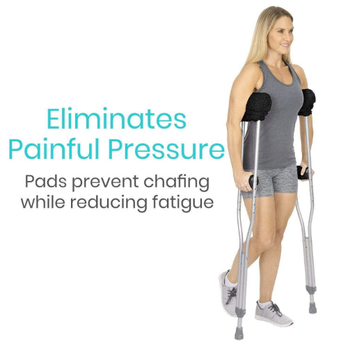 Vive Health Sheepskin Crutch Pads With Hand Grips, 4 Piece, Black