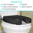 Vive Health Toilet Seat Cushion, 2-Inch Black Foam with Curved Base and Removable Cover