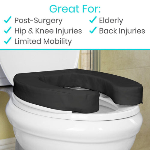 Vive Health Soft Foam Toilet Seat Cushion, Black, 2 Inches