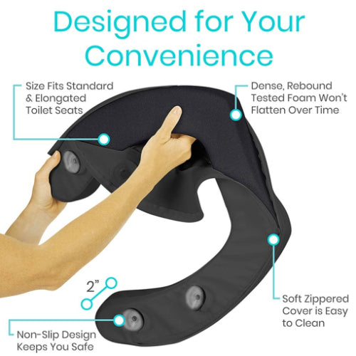 Vive Health Soft Foam Toilet Seat Cushion, Black, 2 Inches