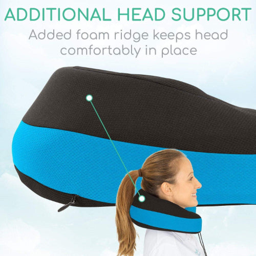 Vive Health Memory Foam Neck Pillow, Washable Cover with Clip, Blue