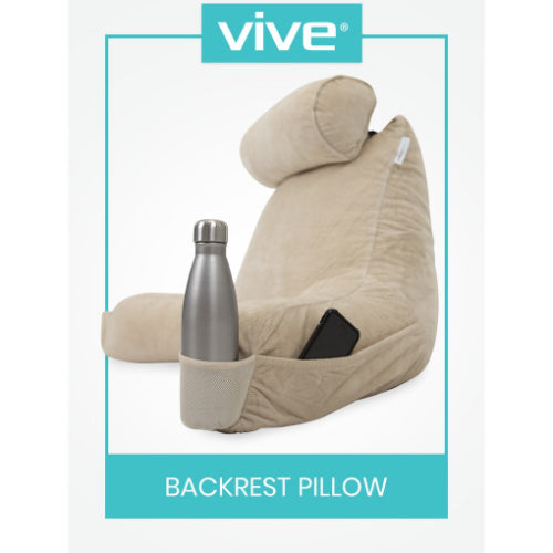 Vive Health Backrest Pillow, Shredded Memory Foam,Pockets, Brown
