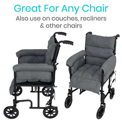 Vive Health Full Wheelchair Cushion, Fiberfill, Velvet, Gray