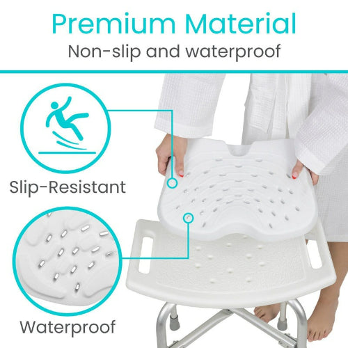 Vive Health Shower Seat Cushion with non-slip bottom, machine washable, providing comfort and support for seniors and mobility assistance, Moovkart.