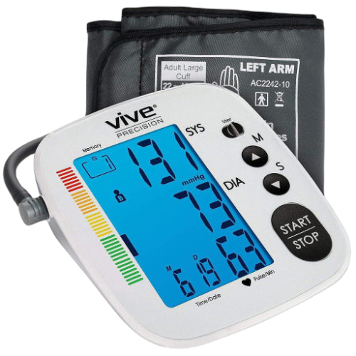 Vive Health Basic Blood Pressure Monitor, 2 User Memory, Cuff, Silver