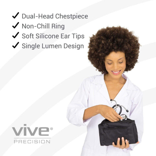 Vive Health Stethoscope, 22 Inches Stainless Steel, Pouch, Black