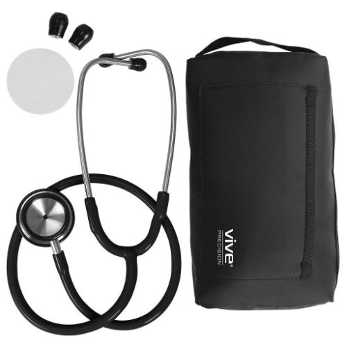 Vive Health Stethoscope, 22 Inches Stainless Steel, Pouch, Black