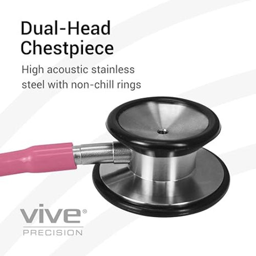Vive Health Stethoscope, 22 Inches Stainless Steel, Pouch, Pink