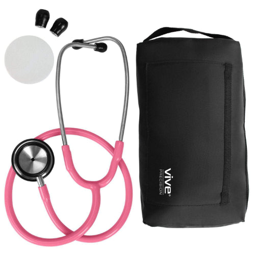 Vive Health Stethoscope, 22 Inches Stainless Steel, Pouch, Pink