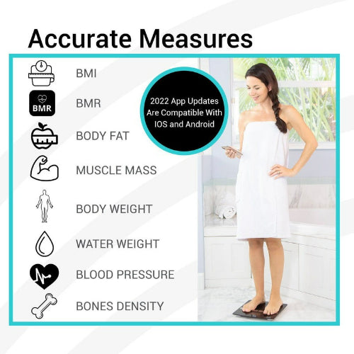 Vive Health Smart Body Fat Scale, Tempered Glass, Black