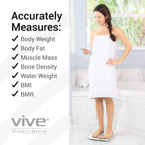 Vive Health Smart Body Fat Scale, Tempered Glass, White