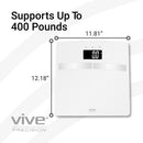 Vive Health Smart Body Fat Scale, Tempered Glass, White, App-Connected with BMI & BMR Tracking