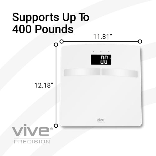Vive Health Smart Body Fat Scale, Tempered Glass, White