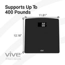 Vive Health Digital Scale, Black, Tempered Glass, LED Display, Smart App Compatible