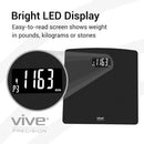 Vive Health Digital Scale, Black, Tempered Glass, LED Display, Smart App Compatible