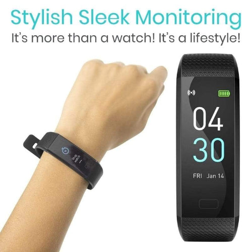 Vive Health Fitness Tracker Wristband with App, Usb Rechargeable, Touch Screen, Black