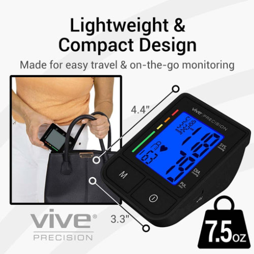 Vive Health Compact Bp Monitor, Smart App, Portable With Adjustable Cuff