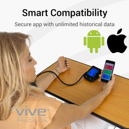 Vive Health Compact Bp Monitor, Smart App, Portable With Adjustable Cuff