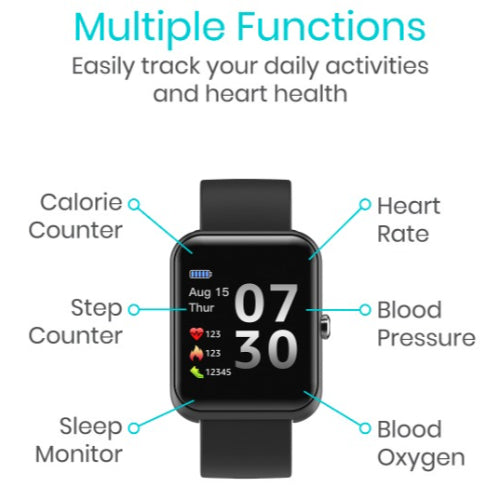 Vive Health Fitness Tracker With App, Magnetic Usb, Activity/Heart Monitoring, Black Wristband