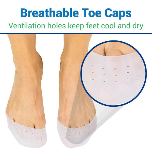 Vive Health reusable gel toe covers designed for pain relief and blister prevention. Moovkart.