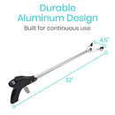 Vive Health Suction Cup Reacher Grabber, Brushed Aluminum, 32 Inches