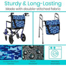 Vive Health Wheelchair Bag, Waterproof Nylon, Buckled Straps, Blue Camo