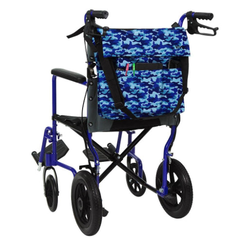 Vive Health Wheelchair Bag, Waterproof Nylon, Buckled Straps, Blue Camo