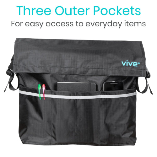 Vive Health Wheelchair Bag, Waterproof Nylon, Buckled Straps, Black