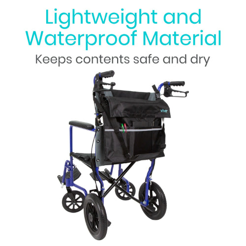 Vive Health Wheelchair Bag, Waterproof Nylon, Buckled Straps, Black