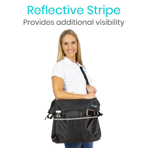 Vive Health Wheelchair Bag, Waterproof Nylon, Buckled Straps, Black