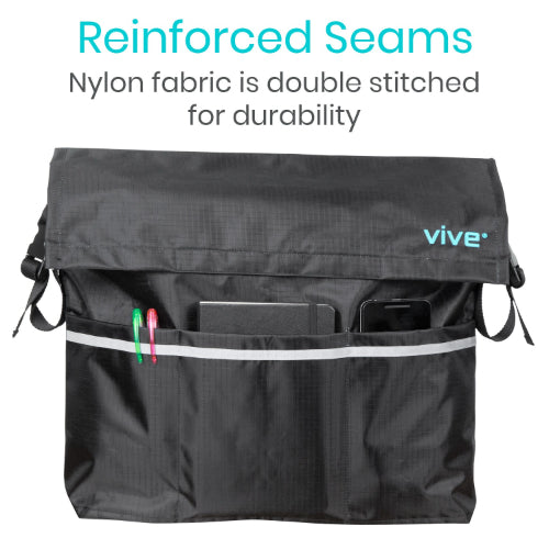 Vive Health Wheelchair Bag, Waterproof Nylon, Buckled Straps, Black