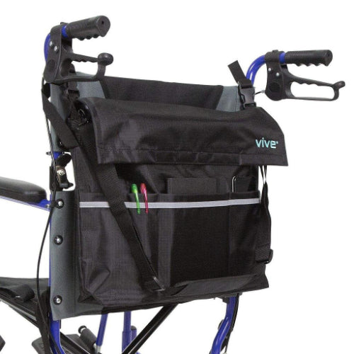 Vive Health Wheelchair Bag, Waterproof Nylon, Buckled Straps, Black